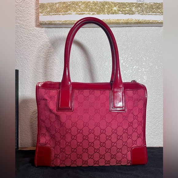 Gucci Handbags - ✨Gucci✨ GG Monogram Canvas and Patent Leather Candy Cherry Red Tote Bag Satchel